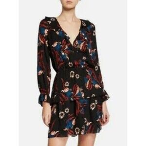 JOIE Nour Dress SILK Size Small Caviar Black Tiered Ruffle Floral BOHEMIAN